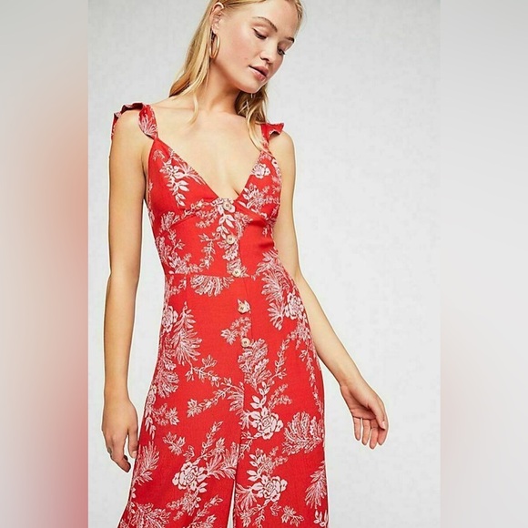 Free People Pants - Free People| ‘Be The One’ Red Floral Jumpsuit